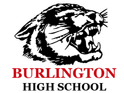 Logo: Black and white image of a wildcat head with the words "Burlington High School"