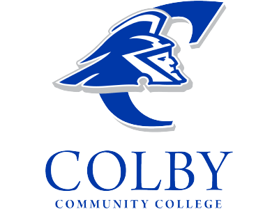 Logo: blue and white drawing of a trojan head with the words "Colby Community College"