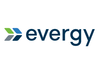 Evergy logo with four parallelograms lined up to appear like two chevrons with the word "evergy"