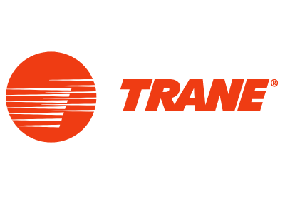 Trane Logo: Orange/red circle with several overlapping horizontal white lines and the word "Trane"