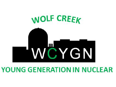 Logo showing the silhouette of a nuclear plant with the words "Wolf Creek Young Generation in Nuclear (WCYGN)"
