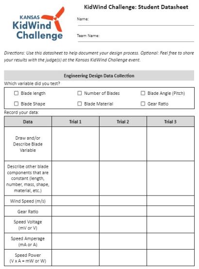 handout for students to collect data