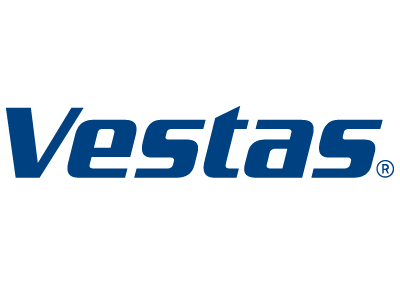 Vestas Logo which includes the word "Vestas" in italicized, blue font