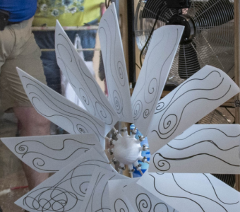 Image of student-built wind turbine using corrugated plastic for blades