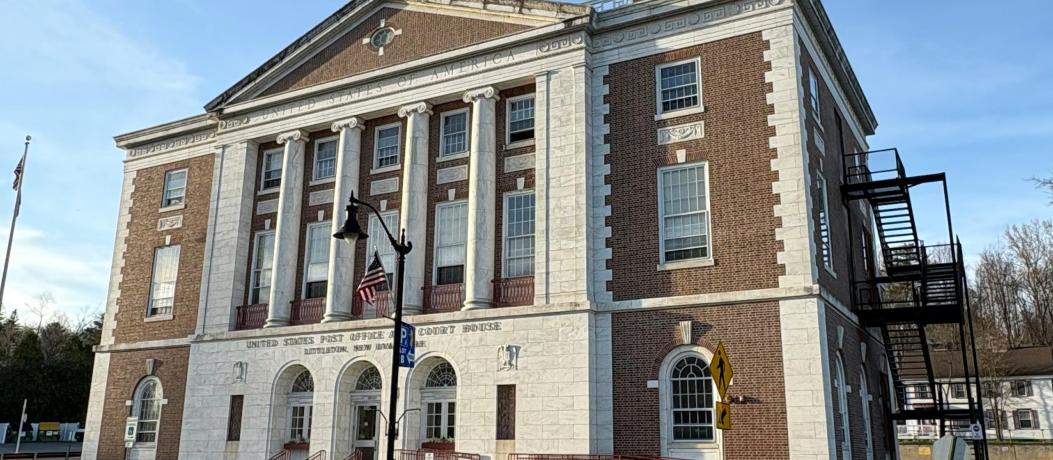 Brick government building with columns