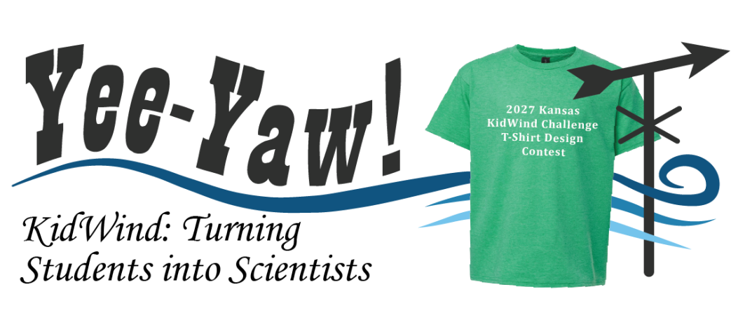 Banner with t-shirt and weather vane that says, "Yee-Yaw! KidWind: Turning Students into Scientists"