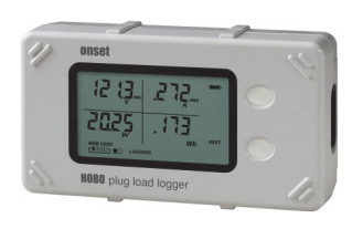 plug load logger turned on showing the A, W, V, and Wh