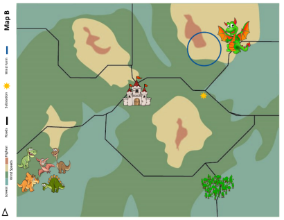 map example for with dinosaurs and a castle