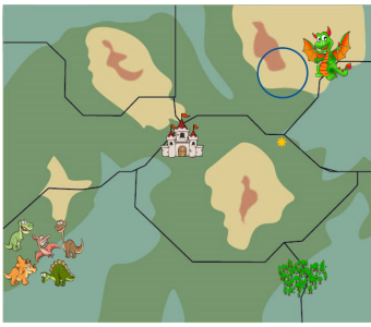 map example for with dinosaurs and a castle