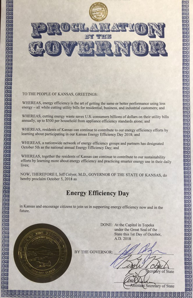 Kansas Energy Efficiency Day Proclamation - Oct. 5, 2018